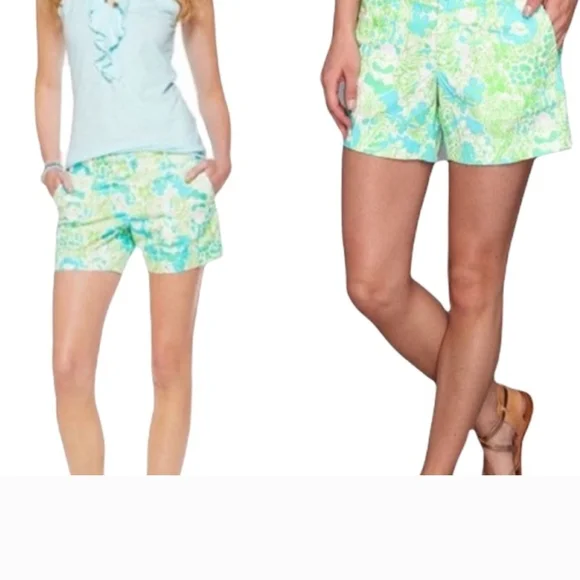 Lilly Pulitzer Green and Blue Shorts Vibrant Tropical Print In " It's A Zoo". - Picture 1 of 7